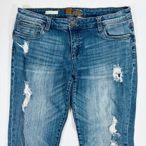 Kut from the Kloth Katy Boyfriend Jeans Women 12  Distressed Blue Raw Hem